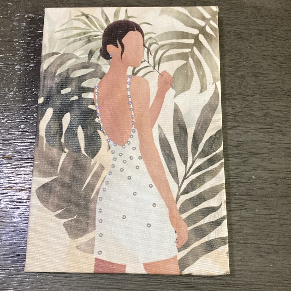 Tropical Art Canvas with Woman in White Dress